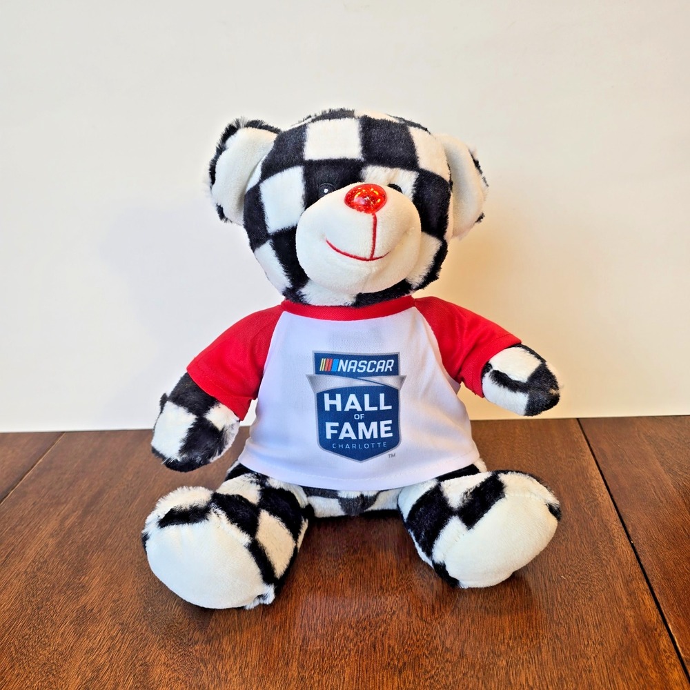 NASCAR Hall of Fame Teddy Bear‎ 9 inch Plush Plushology Black/White Checkered